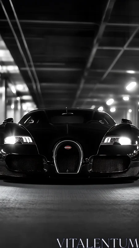 Midnight hypercar prowls a tunnel of cinematic shadows.