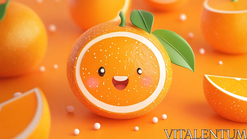 Playful kawaii orange character in glossy 3D render.