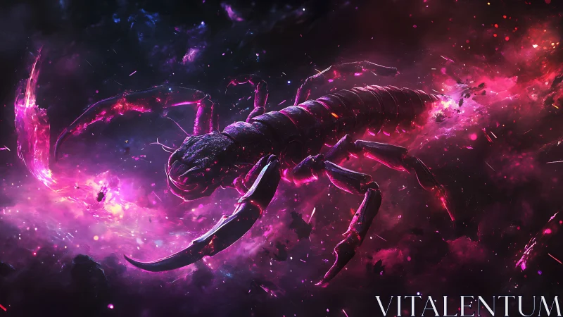 Cosmic neon scorpion streaks through exploding galactic void.