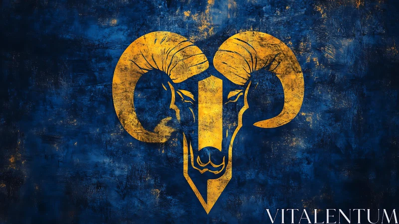 Golden ram sigil blazes against storm-brushed midnight blue.