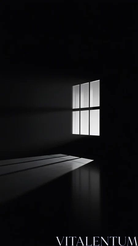 Single window casts geometric light across dark interior