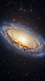 Spiral galaxy with bright core against dense starfield.