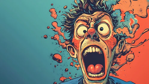 Exploding Cartoon Scream Caught Between Calm And Chaos.