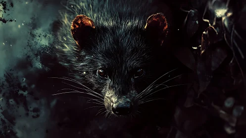Photorealistic low‑key portrait of nocturnal mustelid predator.