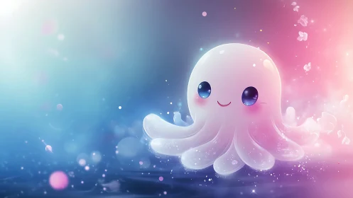 Luminescent chibi octopus rendered with soft diffusion lighting