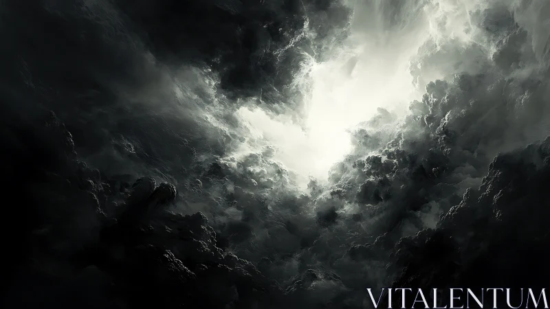 Dense storm clouds encircle bright atmospheric opening