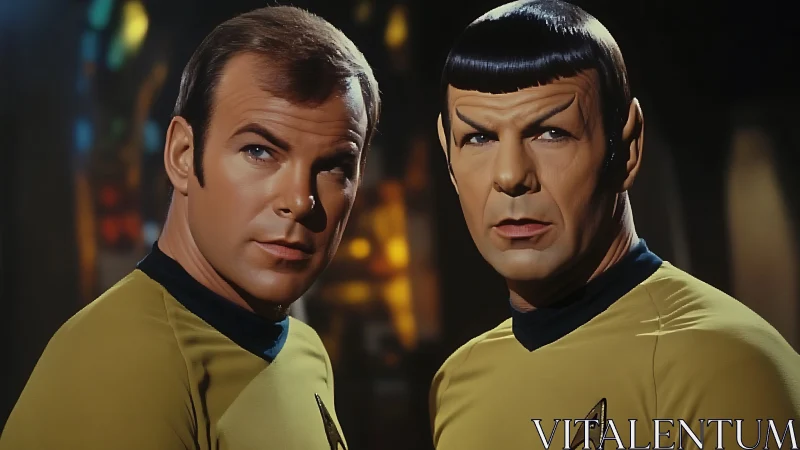 Two uniformed officers stand in controlled studio lighting