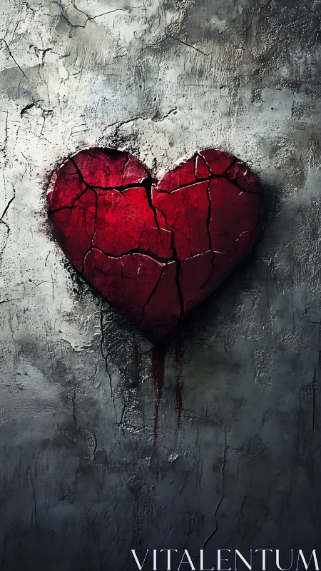 Cracked Red Heart on Deteriorating Surface