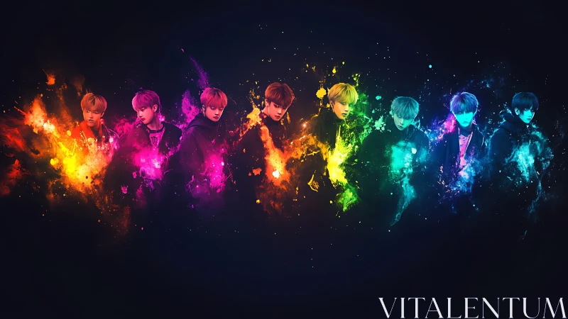 Chromatic portraits dissolving into radiant nebula bursts.