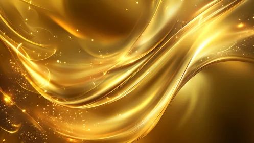 Fluid metallic gold ribbons curve with high-gloss specular highlights