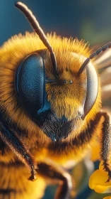 Gentle close-up of a fuzzy honeybee in golden sunlight.