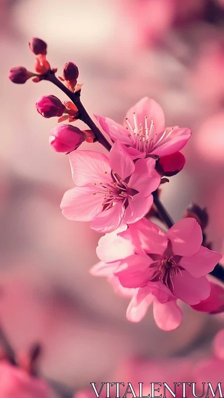 Pink Cherry Blossoms in Soft Focus Light