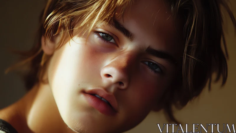 Oblique close portrait with raking light and shallow focus rendering.