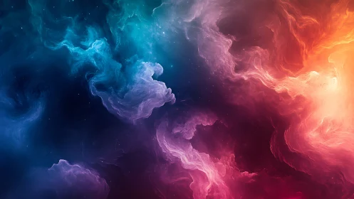 Vibrant cosmic nebula clouds swirl in electric color gradients
