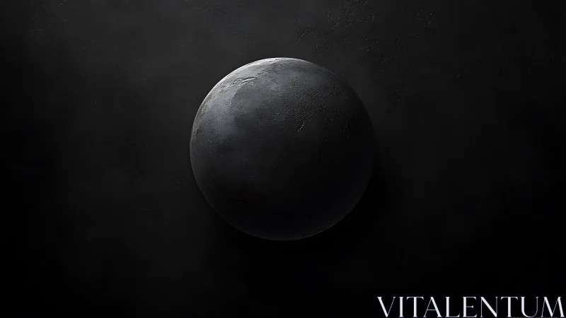 Minimalist 3D dark sphere on textured black void background.