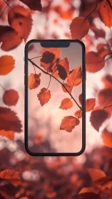 Autumn leaves mirrored in smartphone frame composition.