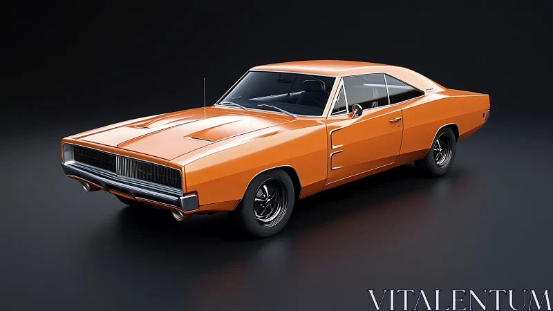 Orange classic muscle car rendered on dark studio background.