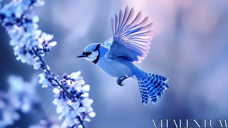 Blue Jay in Flight with Striking Plumage and Extended Wing Feathers