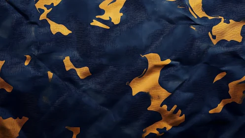 Midnight blue fabric reveals molten gold abstract camouflage