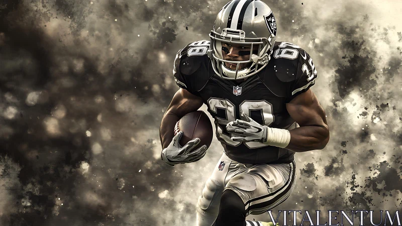 NFL running back sprint in high-contrast composite action scene