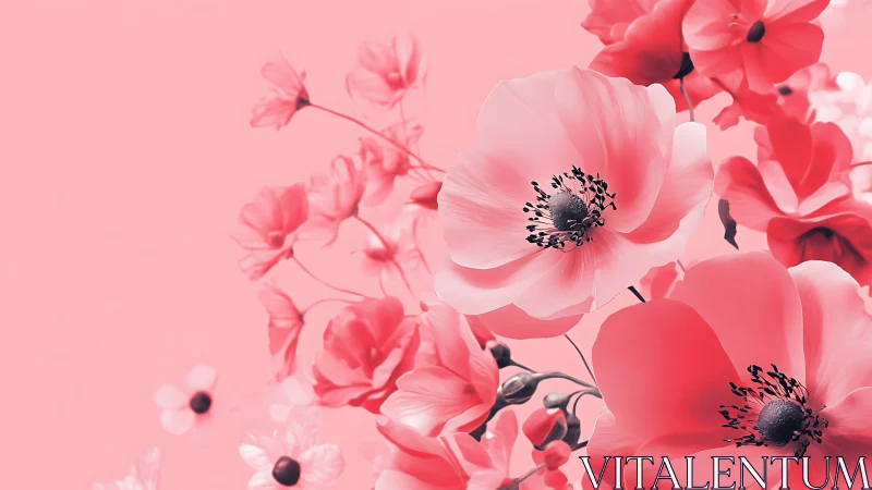 Pink Anemones Against Soft Background.