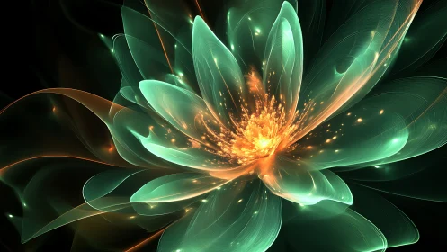 Luminous fractal flower blooms with radiant energy core