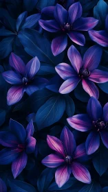 Neon Petals: Where Deep Blues Meet Violet Dreams.