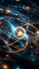 Glowing atomic core with swirling quantum energy orbits.