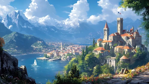 Alpine Castle Resort Overlooking Mountain Lake Valley