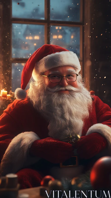 Chromatic portrait of Santa in candlelit volumetric glow.