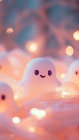 Soft glow ghost pals drifting through cotton candy light.