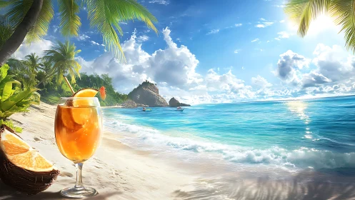 Tropical Beach Cocktail with Ocean View.