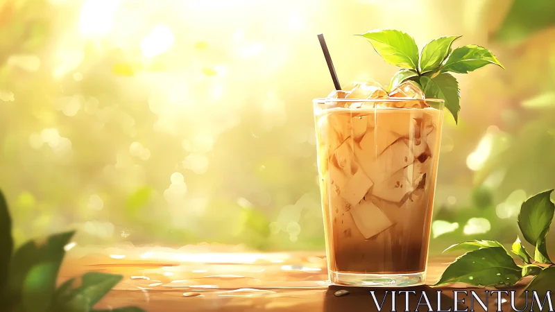 Iced Beverage with Citrus Gradient and Botanical Garnish.