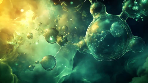 Translucent molecular spheres suspended in volumetric nebula light