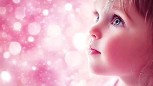 Child's Profile: Luminescent Bokeh Digital Portraiture Study.