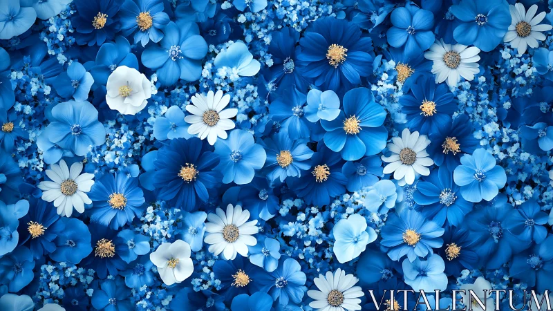A Dreamy Symphony of Blue Blooms and Golden Hearts.