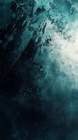 Glacial teal fracture field with textured cosmic shadows.