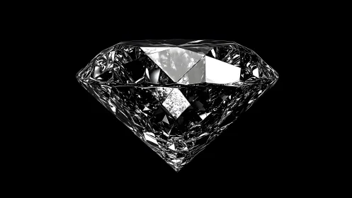 Brilliant cut diamond on black background, realistic digital rendering.
