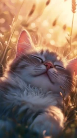 Feline Subject in Golden Hour Field Setting.