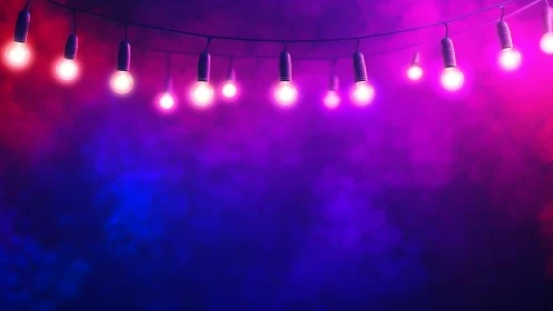 Neon twilight garland casting glow on electric misty haze.