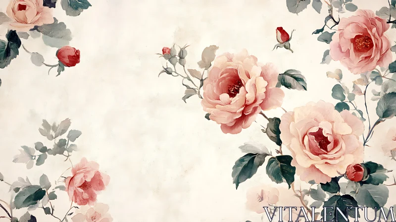 Vintage Floral Pattern with Pink Peonies and Eucalyptus.