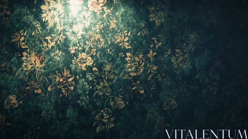 Faded emerald florals under a lone ghostly spotlight.