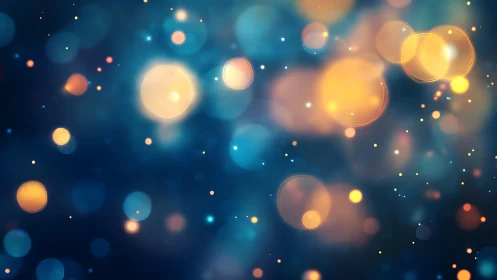 Soft Glowing Bokeh Lights on a Dark Blue Abstract Background.