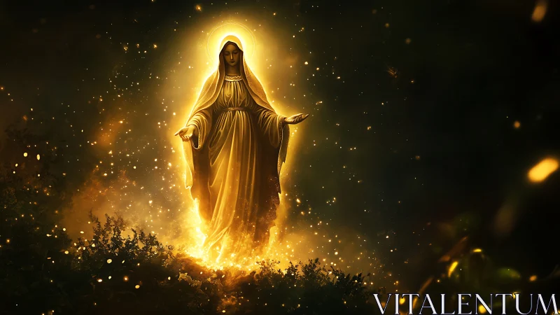 Luminous robed figure in radiant golden celestial aura.