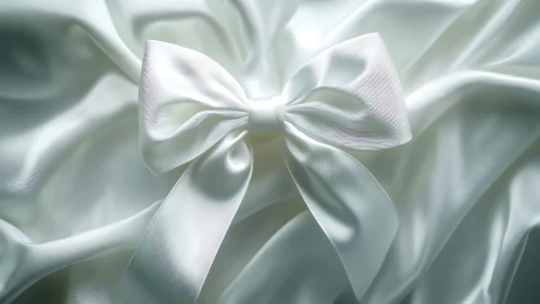 Soft white satin bow resting on gently folded fabric.