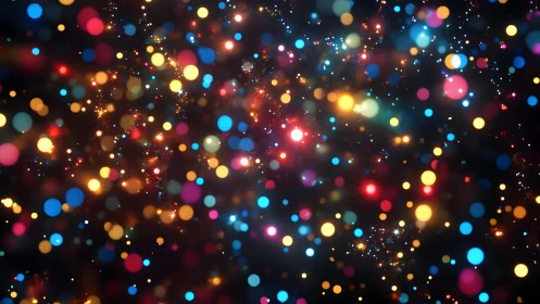 Vibrant Multicolored Bokeh Lights on Dark Background, Abstract Art.