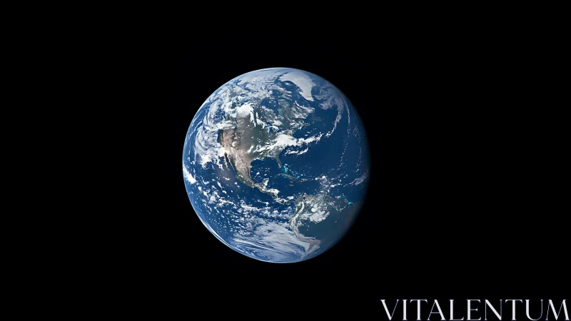 Photorealistic full-disk Earth against deep black void.