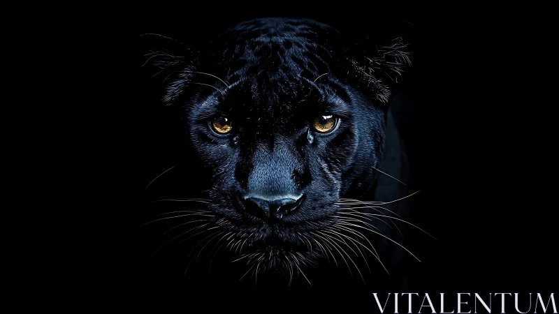 Black Panther Portrait with Golden Eyes Against Dark Background