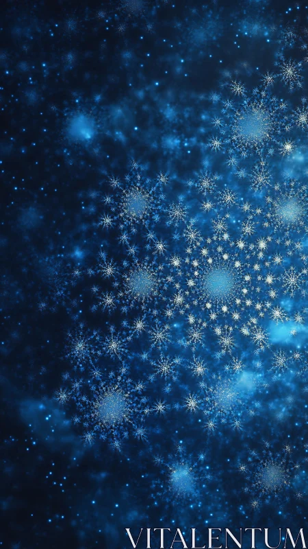 Fractal snowflake clusters form dense blue digital field