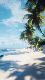 Tropical Coastal Landscape with Palm Trees and Dynamic Shallow Water Formations